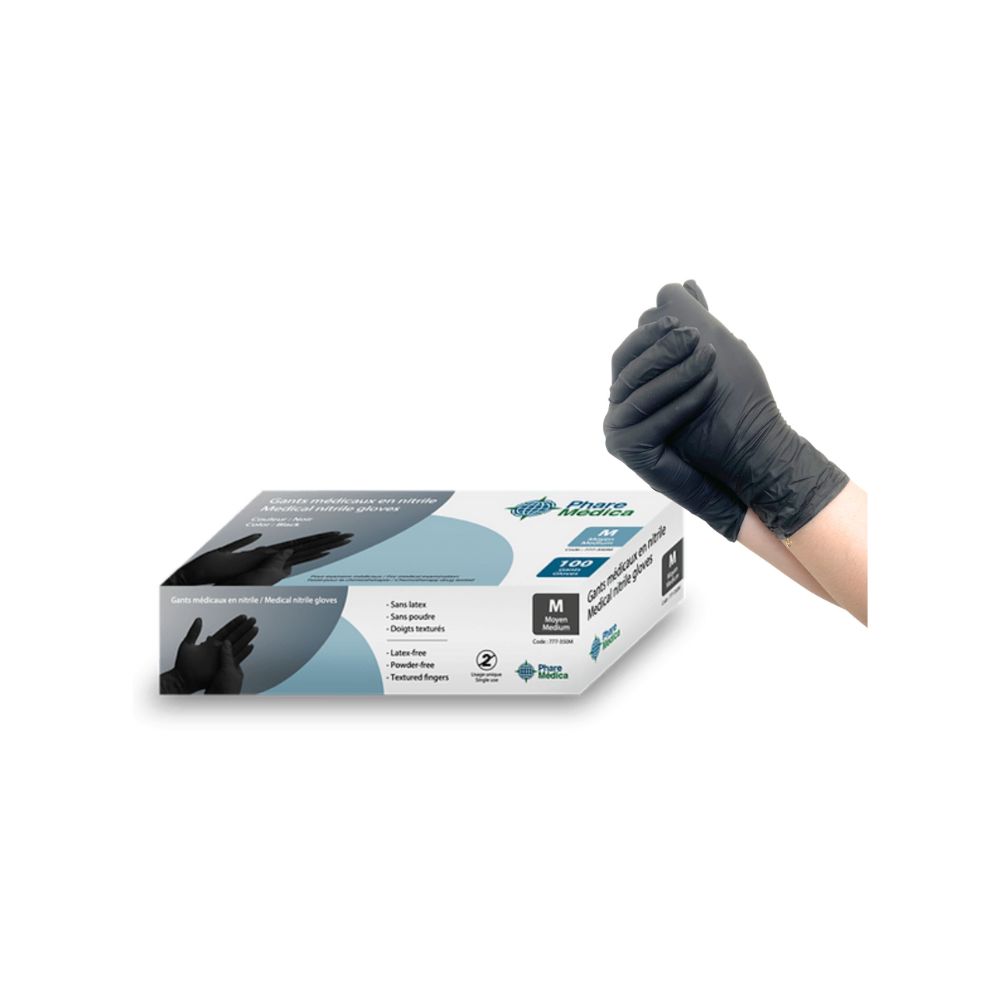 Black nitrile gloves, box of 100