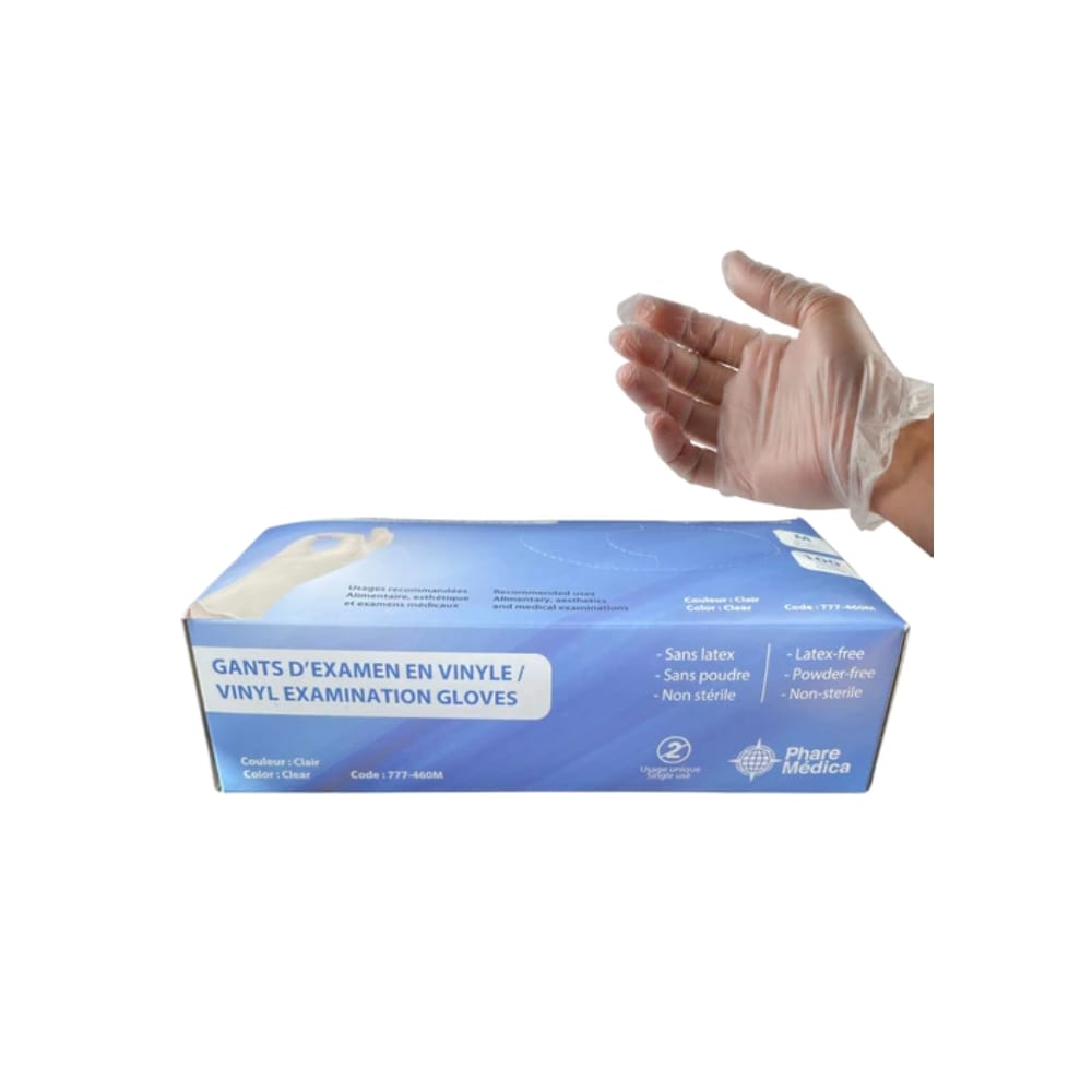 Clear vinyl gloves, box of 150