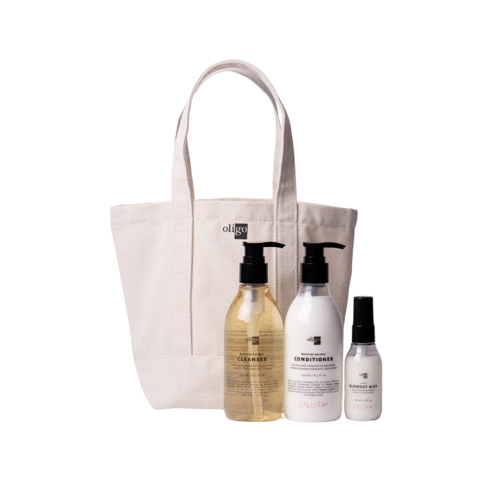 OLIGO CALURA ENSEMBLE SHAMPOOING, REVITALISANT ET BRUME DE SECHAGE AVEC SAC