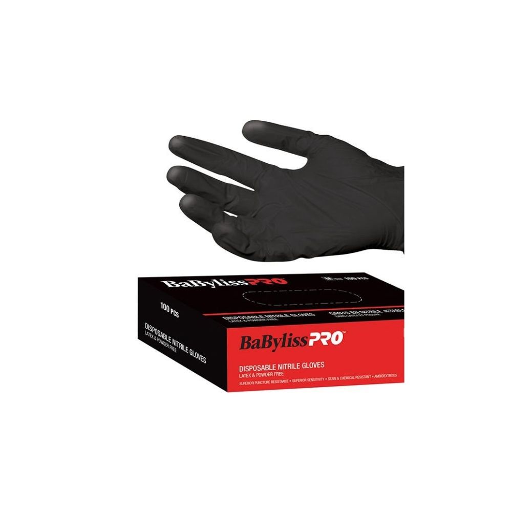 BABYLISSPRO BLACK GLOVES NITRILE LARGE BOX100