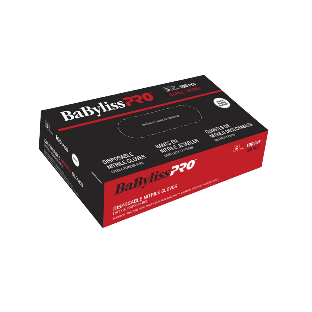 BABYLISSPRO WHITE NITRILE GLOVES SMALL BOX OF 100