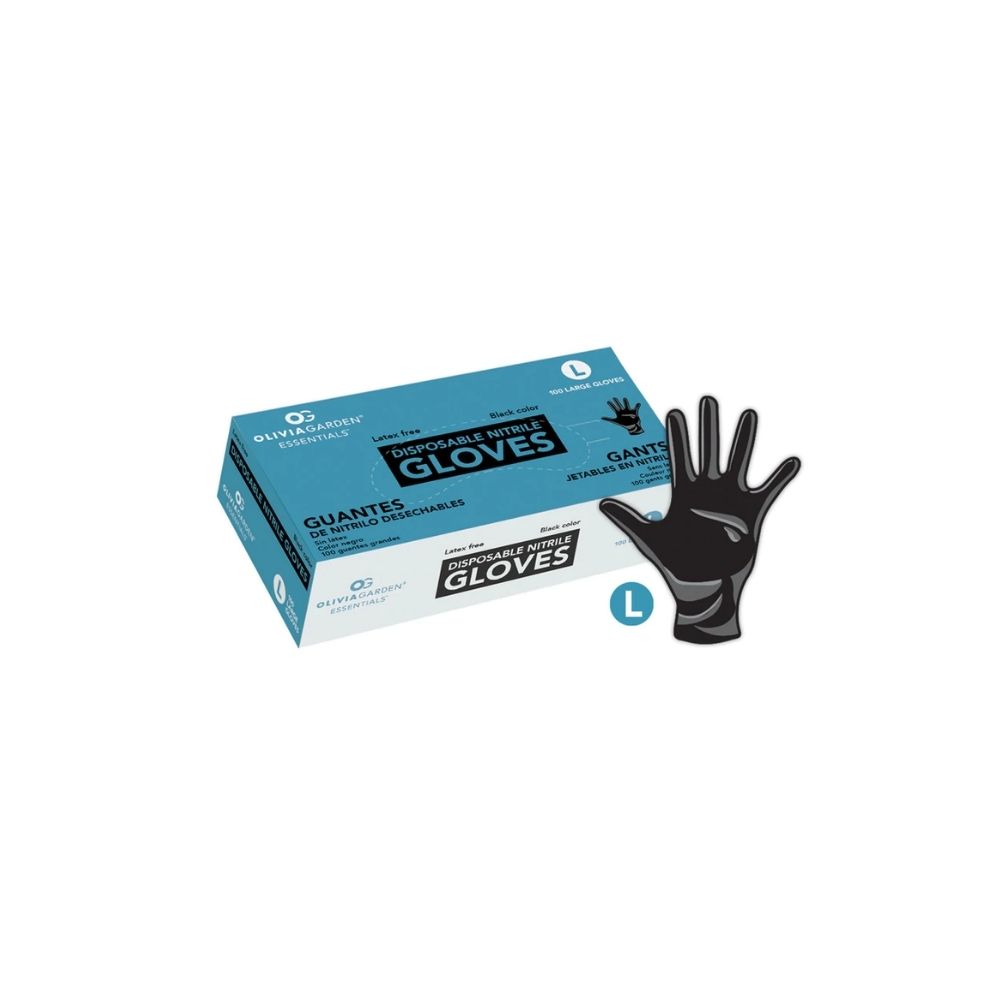 OLIVIA GARDEN BLACK NITRILE GLOVES LARGE BOX  100