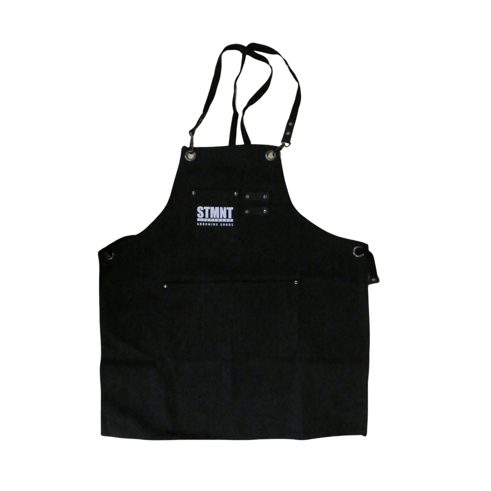 STMNT BLACK APRON WITH WHITE STMNT WRITING