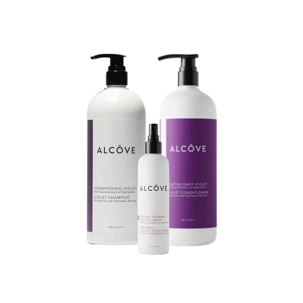 ALCOVE LES ESSENTIELS DU BLOND SHAMPOOING ET REVITALISANT VIOLET BRUME GRATUITE